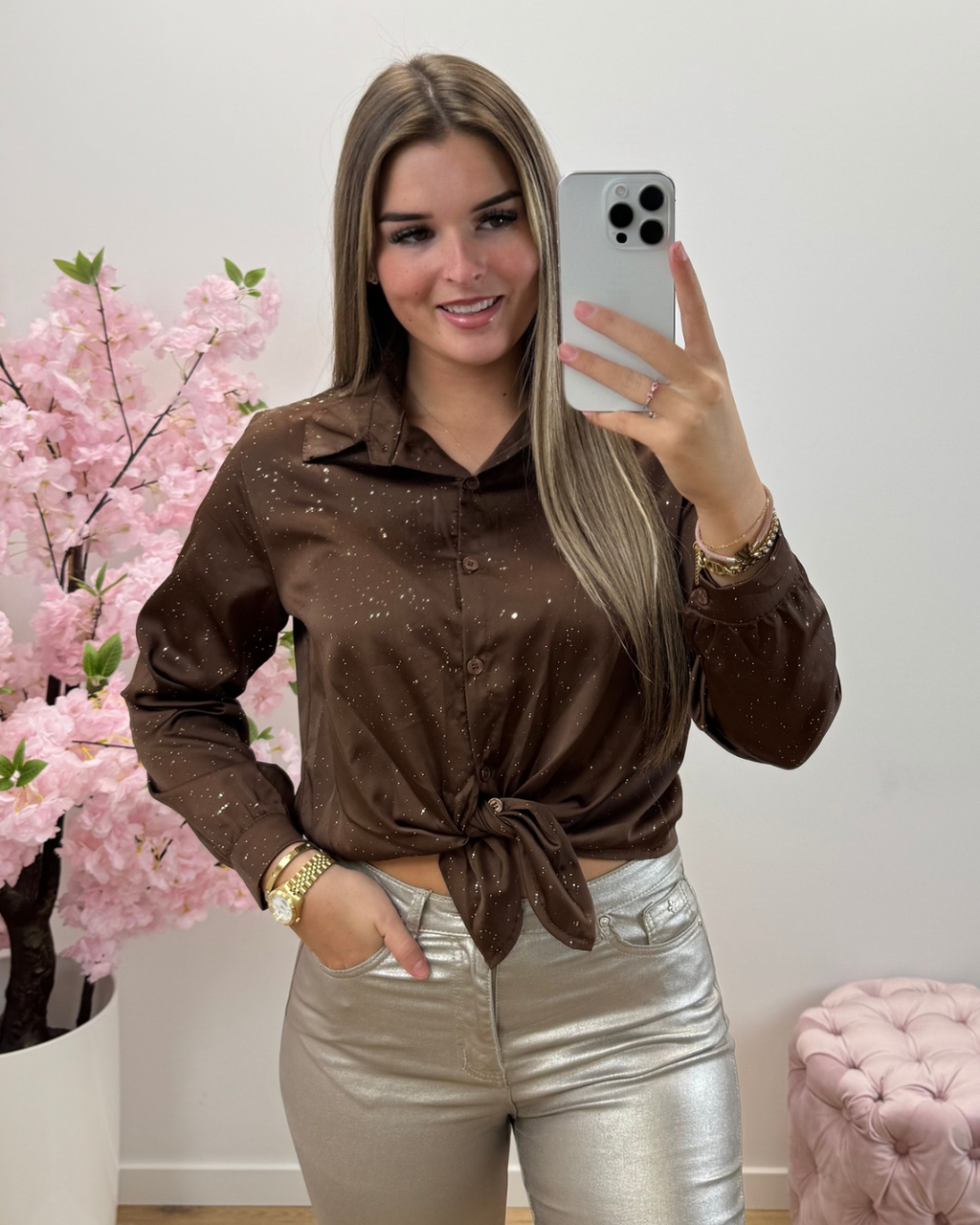 Blouse Shiny bruin