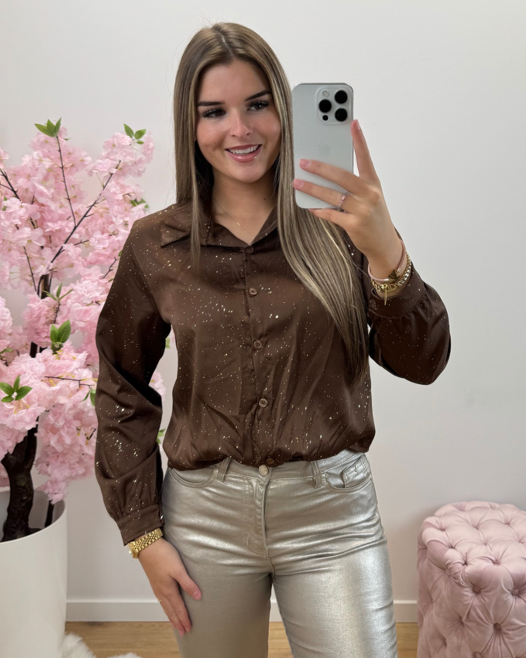 Blouse Shiny bruin