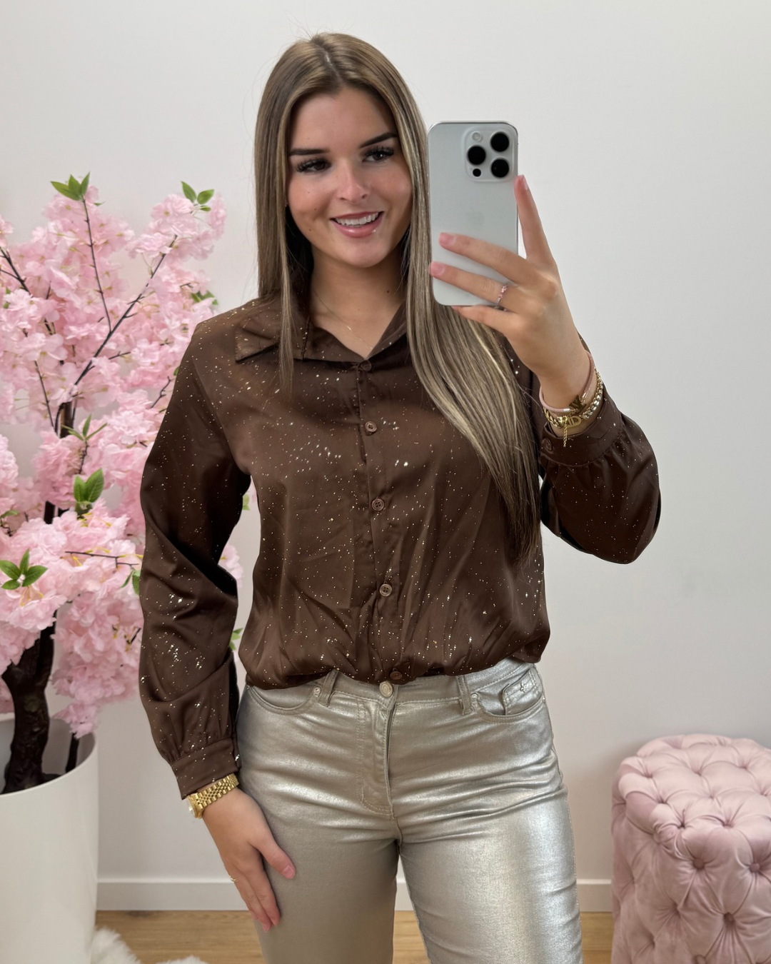 Blouse Shiny bruin