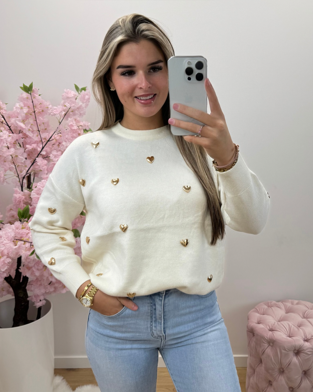 Trui Hearts crème