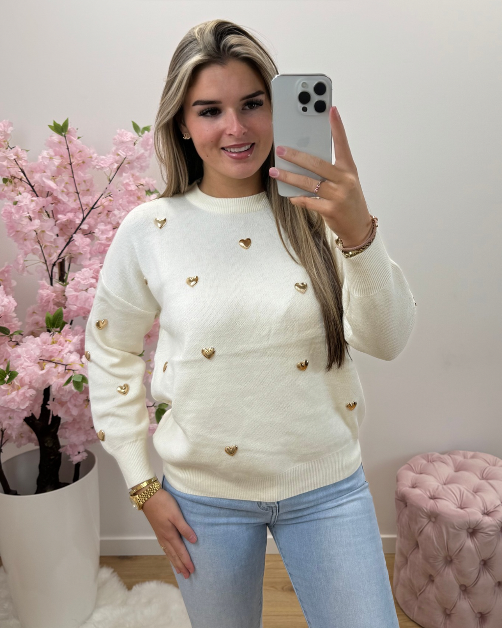 Trui Hearts crème
