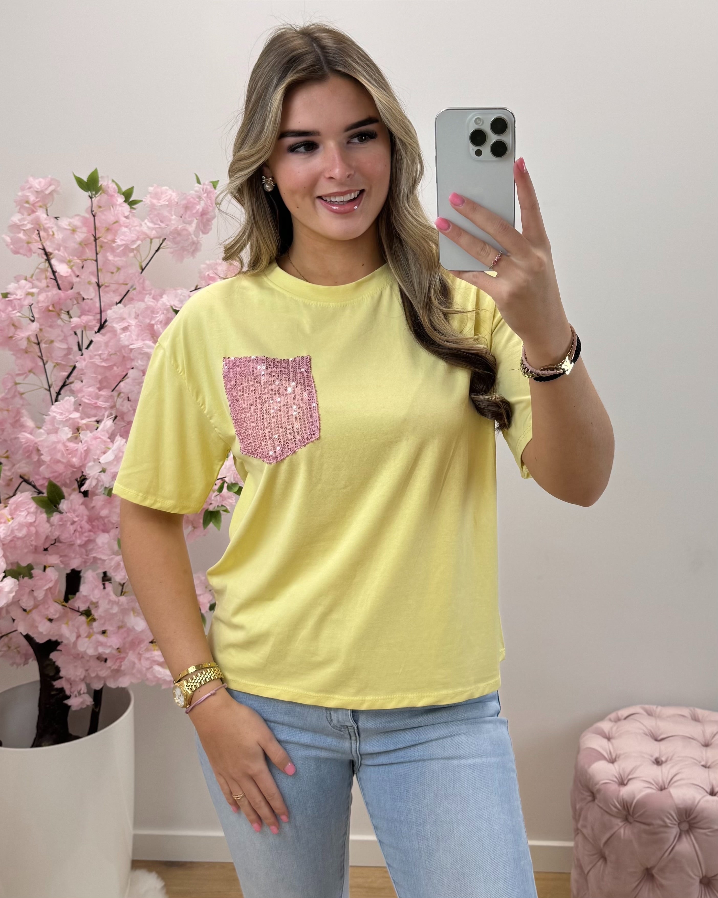 Shirt pink geel