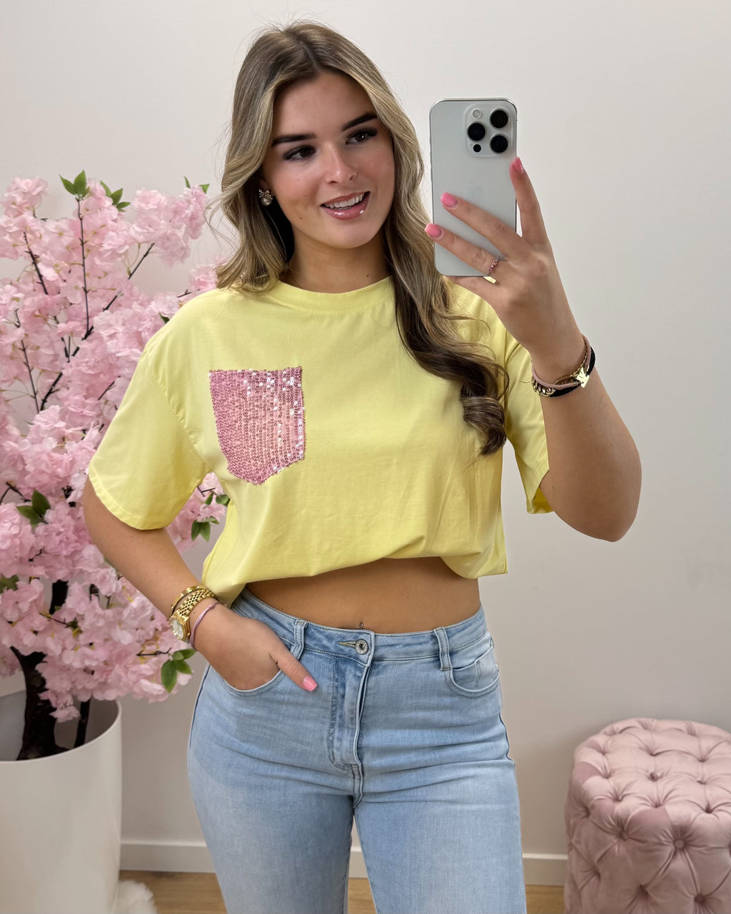 Shirt pink geel