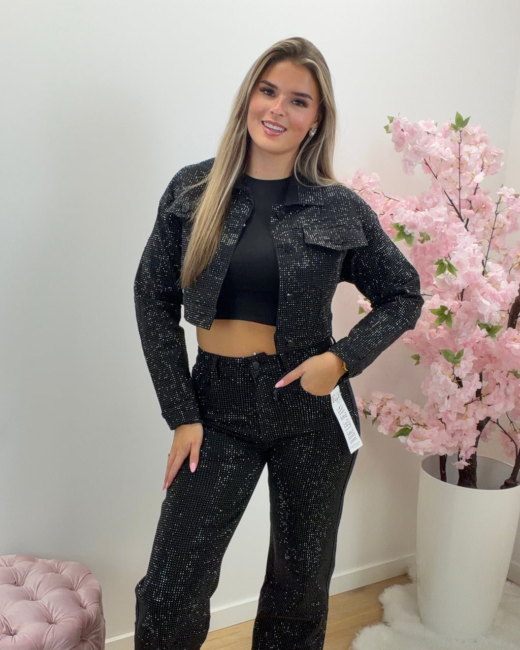 Jas Glitter Hello Miss zwart