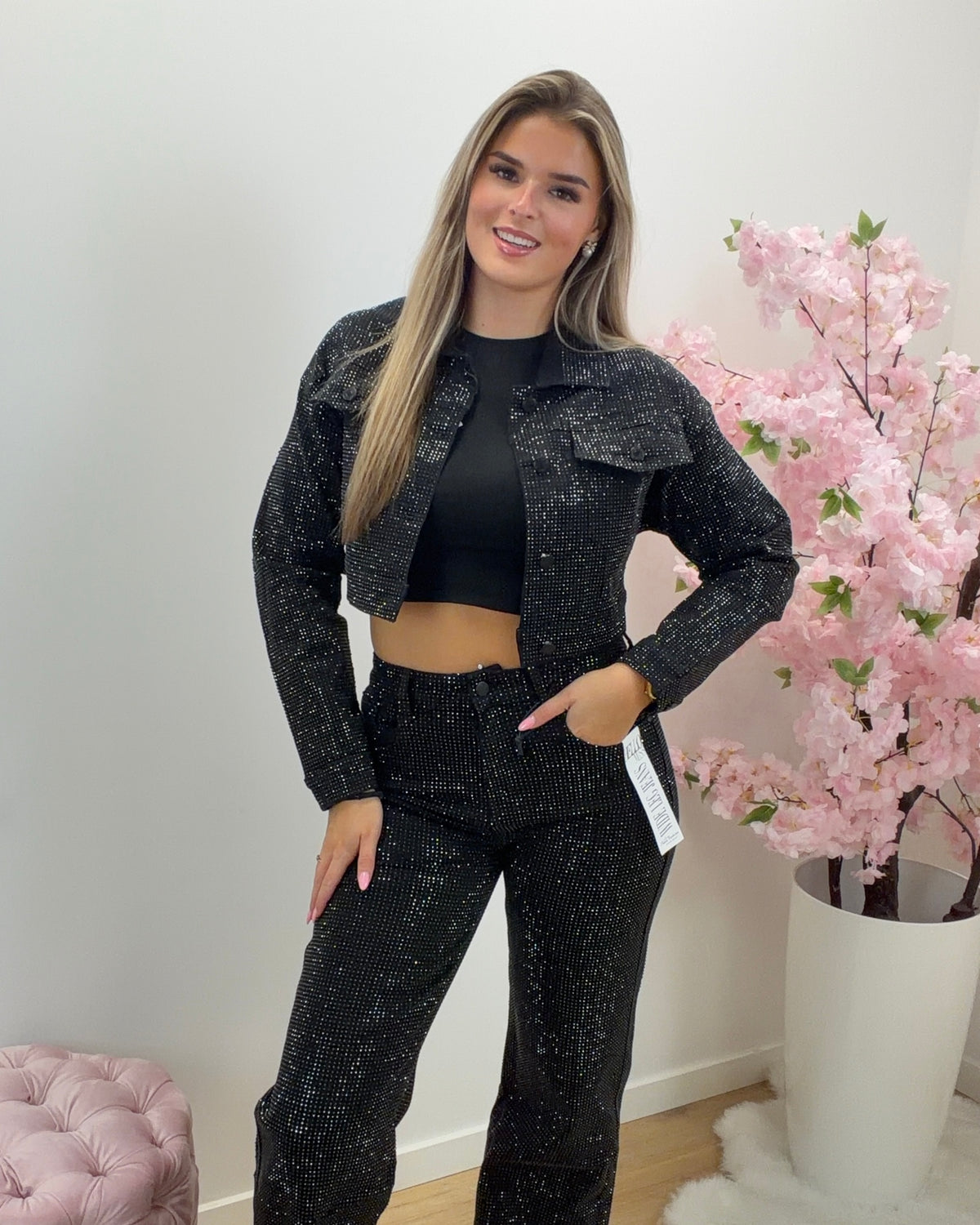 Jas Glitter Hello Miss zwart