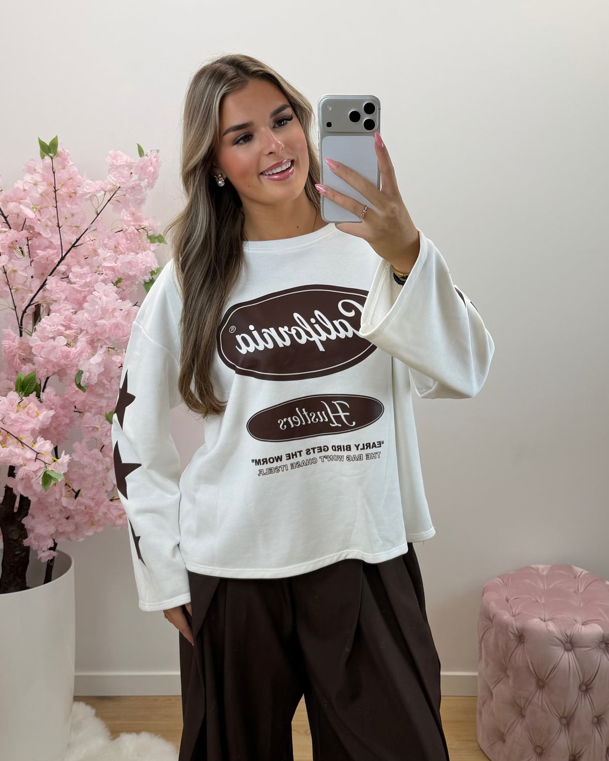 Longsleeve Star wit/bruin