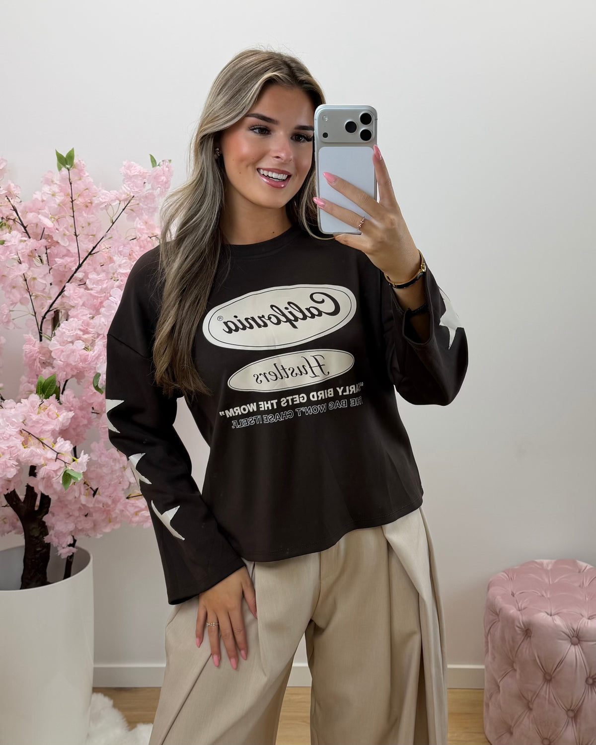 Longsleeve Star bruin/beige
