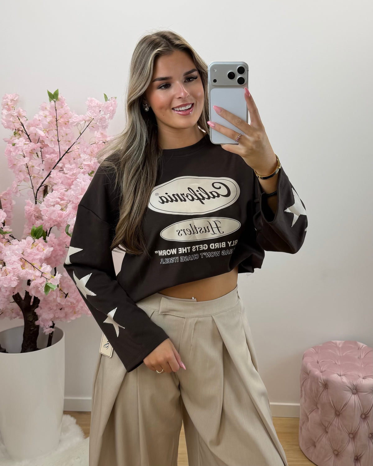 Longsleeve Star bruin/beige