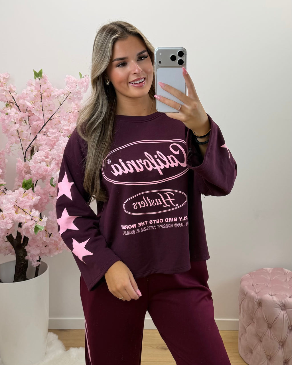 Longsleeve Star bordeaux/roze